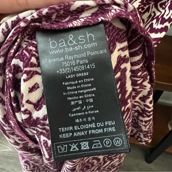 BA&SH Loa Midi dress in purple ivory print women’s size US 8 INT L - Picture 10 of 11